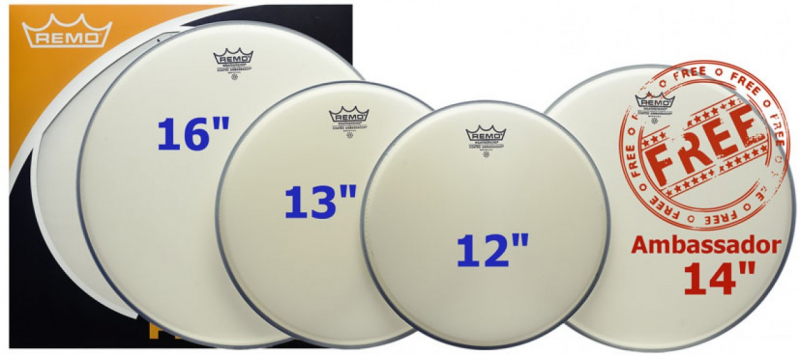 Remo Standard ProPack Coated Ambassador + Free Snare Head 12,13,16 PP-0112-BA